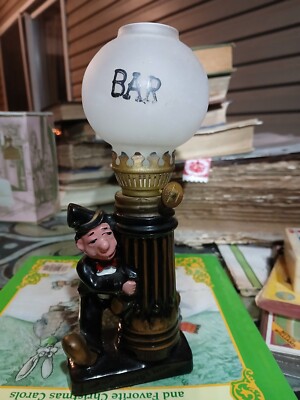 Vintage Drunk Guy On Lampost Oil Lamp