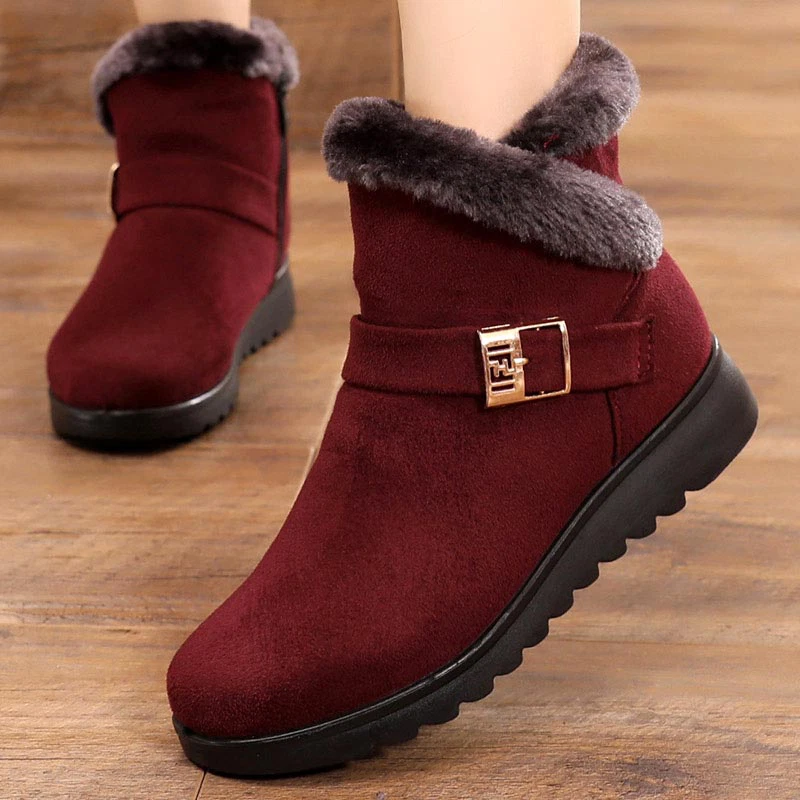 Botas Para Mujer de Piel Cuero Broche de Oro Botines Para el Nieve de Moda | eBay