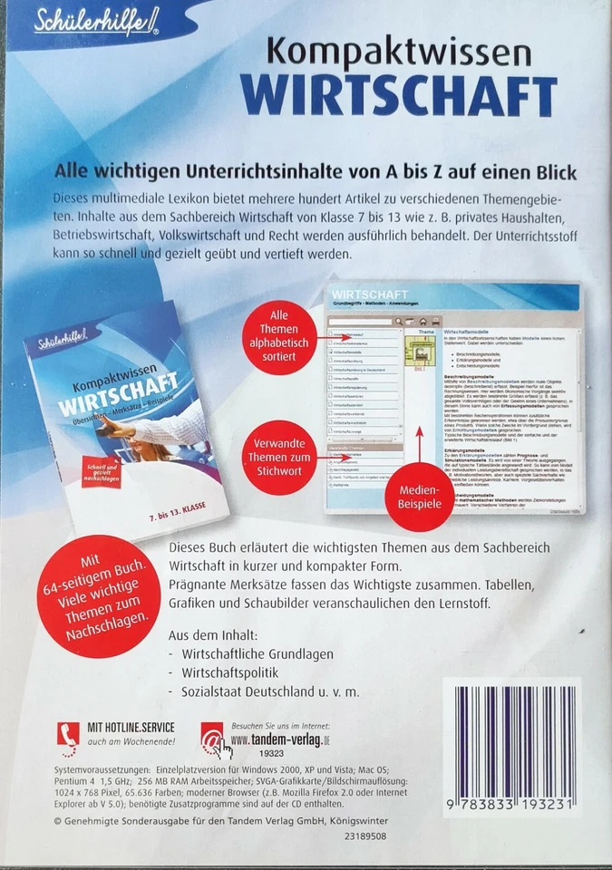 Schülerhilfe, Kompaktwissen Wirtschaft 7.- 13. Klasse 2 CD Software mit Heft Neu - Bild 2 von 2