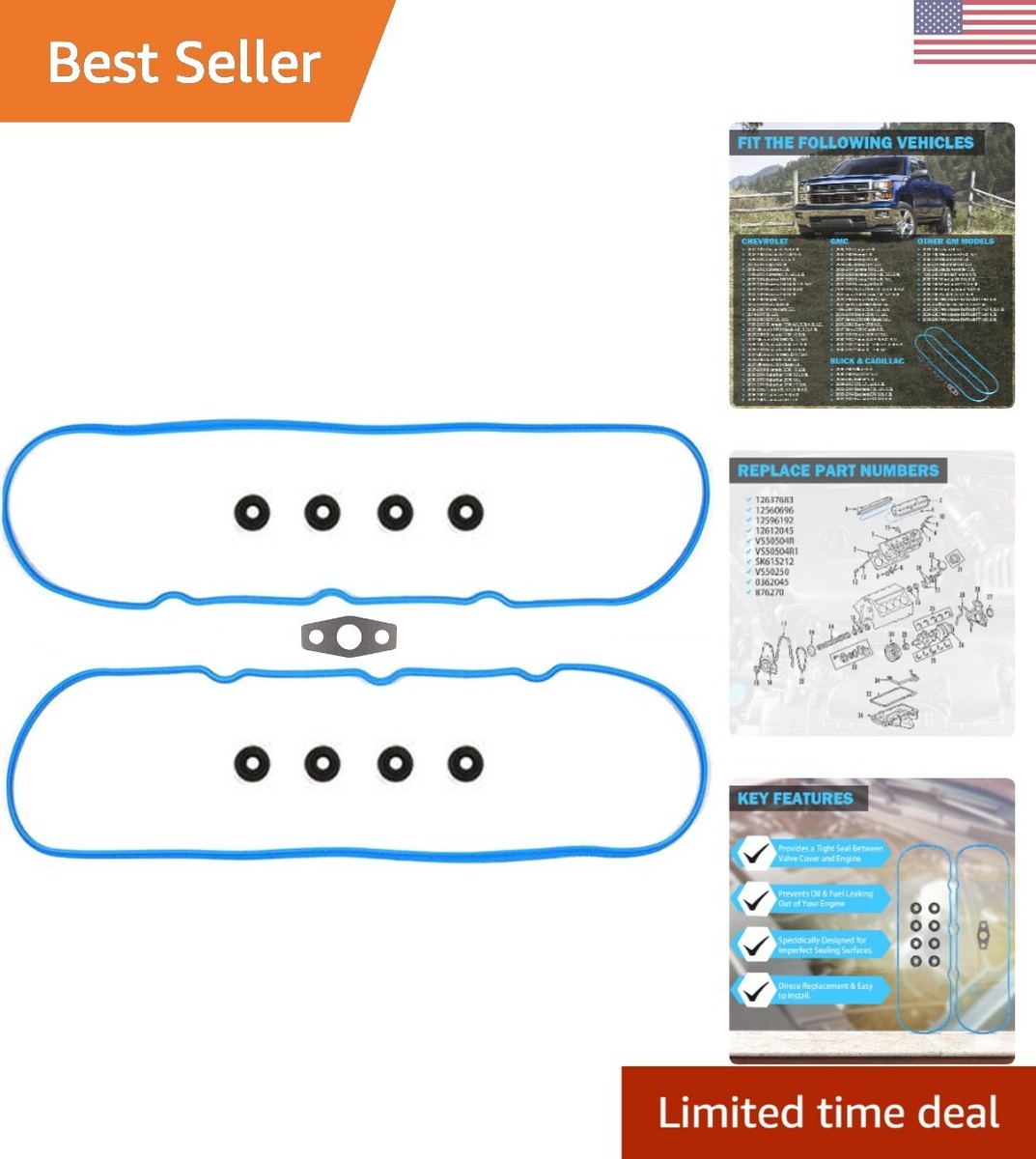 DADEAUTO Valve Cover Gasket Set For Chevy Silverado, GMC Sierra & Cadillac Escalade - Fits 4.8L 5.3L 6.0L 6.2L GM Engines