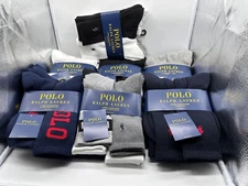 6 PAIR PACK POLO RALPH LAUREN CLASSIC SPORT  MEN CREW SOCKS SIZE 10-13