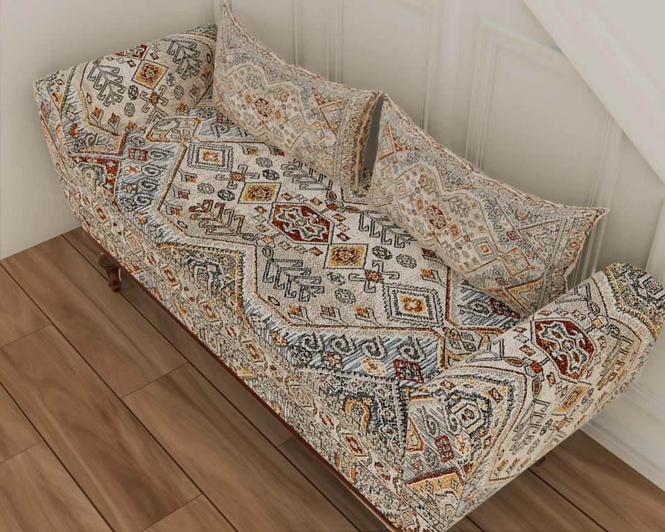 Resting Ottoman Bench with Storage, Turkish Bench with Arm, Blanket Bench Beige - Image 4 of 4