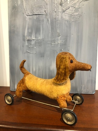 SUPERBE ANCIEN JOUET A TIRER, CHIEN SUR ROULETTES " TECKEL " STEIFF? FADAP? ... - Photo 2/10