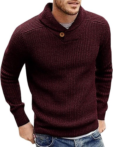 Mens Shawl Collar Jumper Fine Knit Pullover Elegant Regular Fit Sweater Knitwear - Picture 4 of 44