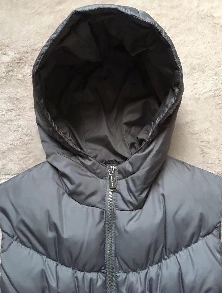 Giacca giubbotto tampone con cappuccio da donna Michael Kors taglia XS grigio piuma cerniere