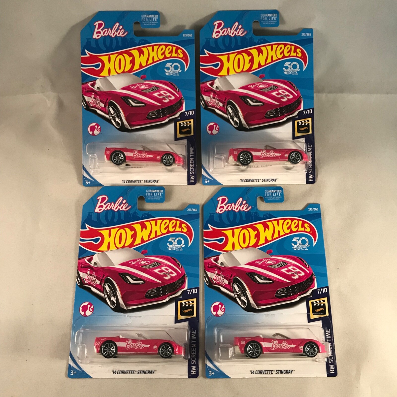 2018 HOT WHEELS 1:64 Barbie 14 CORVETTE STINGRAY HW SCREEN TIME pink Lot of 4