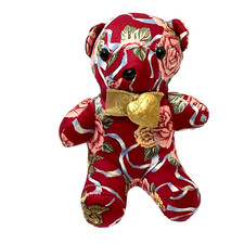 Rare Vintage Floral Plush Bear Gold Embossed Heart Metal Pendant Stuffed Animal