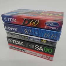 Lot of 5 New Sealed Blank Audio Cassette Tapes Sony TDK Supertape
