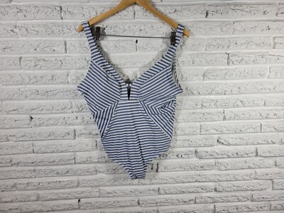 Time Tru Womens Swimsuit 1X Plus One Piece Blue Stripe Plunge Bra Wide Strap