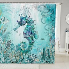 Seahorse Bath Curtain Ocean Shower Curtain Sea Bathroom Shower Curtain Set fo...