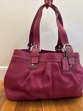 Coach Soho Large Raspberry Pink Leather Pleated Satchel Tote Handbag