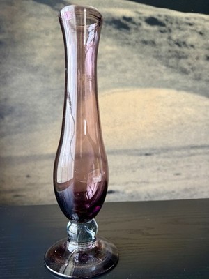 Hand Blown Art Glass Bud Vase, Mauve/Deep Purple Glass, 12.5 