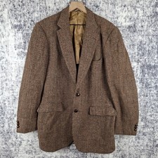 Vintage Harris Tweed Blazer Mens 42 LNG Plaid Twill 70's Scottish Wool Brown