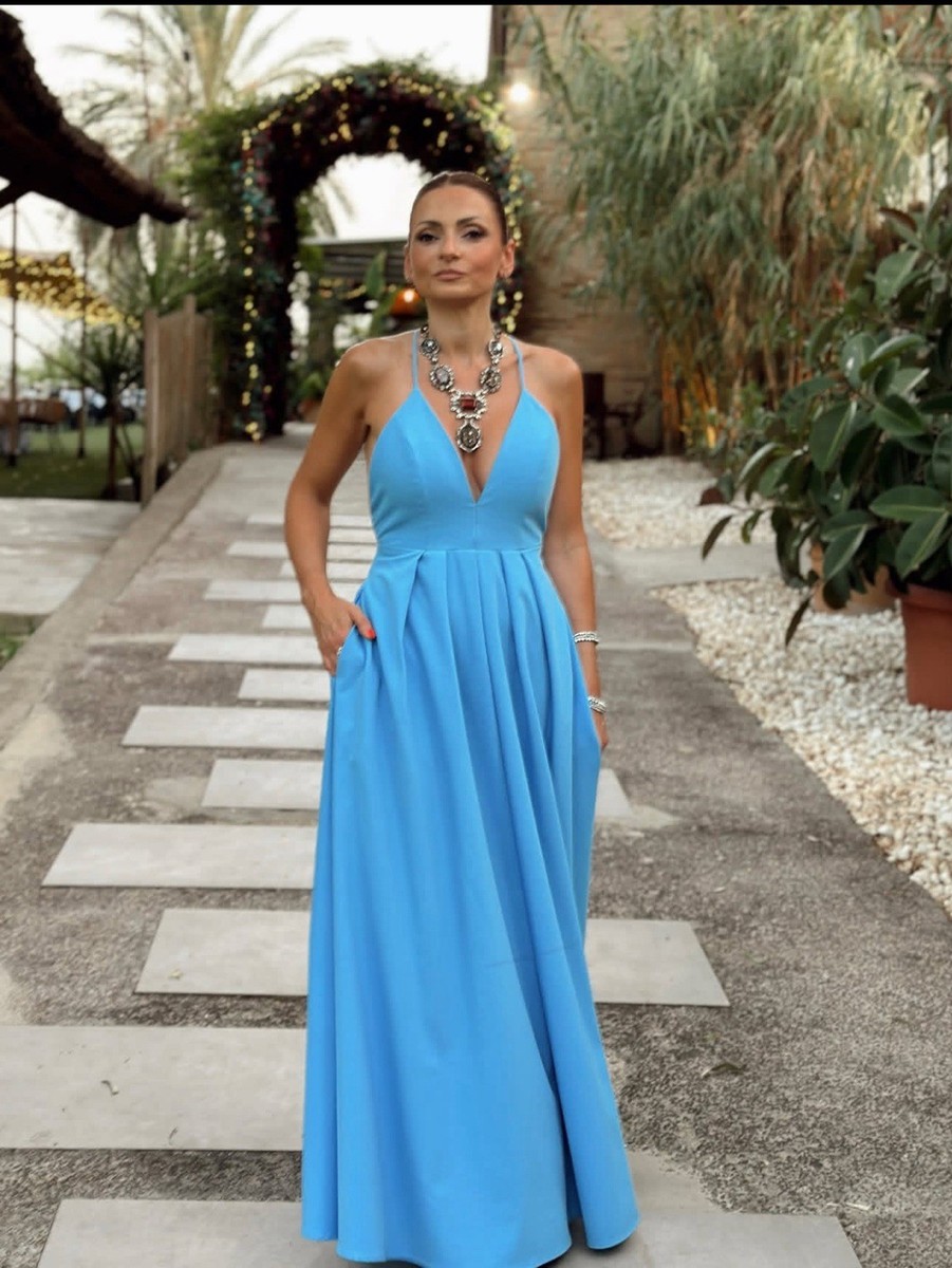 ZARA SIZE S, M NEW SS25 ZW COLLECTION LONG BLUE DRESS WITH TIES