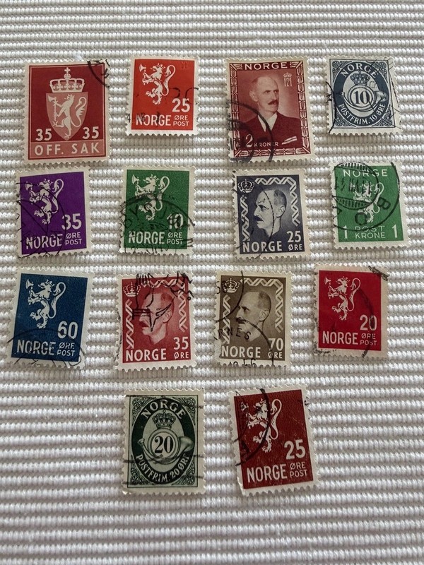 Vintage Norway Postage Stamp Lot Used Norge OFF SAK King Olav Mid Century