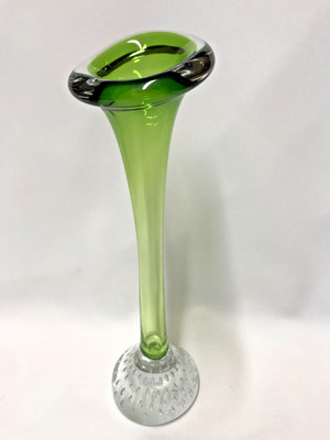 ASEDA GRÜNE GLASVASE STANGENVASE KNOCHENVASE, LUFTBLASEN IM KLAREN FUSS, 27 CM