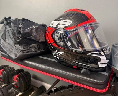 Alpinestars Supertech R10 Element Helmet - Gloss Black Carbon/Bright Red/White,