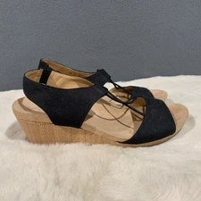 Abella True Comfort Womens Size 6.5 Black Wedge Sandals Shoes Casual Comfortable