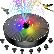 Solar Powered Fountain 4W Glass Panel LED Lights 7 Nozzles Outdoor Pond