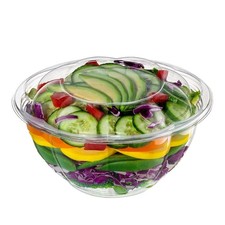 32 oz. - 50 Count Clear Plastic Salad Bowls with Lids Disposable Containers