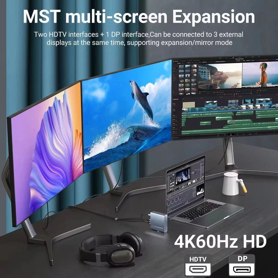 Hub de estación de acoplamiento USB-C 15 en 1 4K@60Hz HDMI DisplayPort adaptador multipuerto para Foto 4 de 4