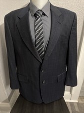 Jos A Bank Signature Collection Mens Plaid Wool Blend Sport Coat 44R Blazer Navy