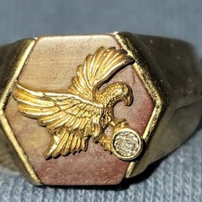 FRANKLIN MINT 925 Sterling/10K Gold Eagle Vintage Diamond Tiger Eye