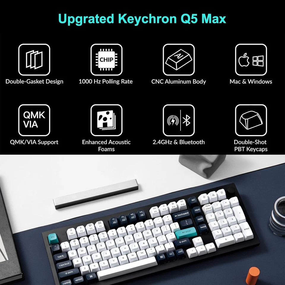 Keychron Q5 Max QMK/VIA Programmable Wireless Metal Custom Mechanical Keyboard - Image 2 of 4