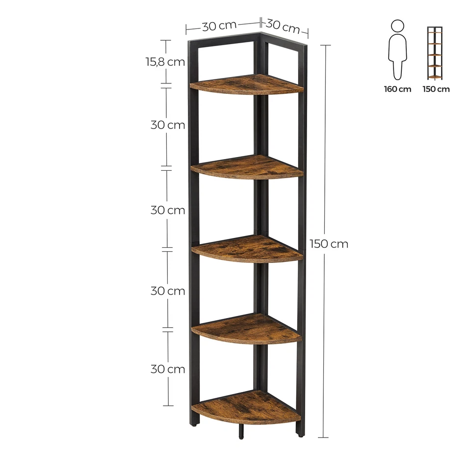 5 Tier Corner Shelf Book Case Wood Metal Shelving Unit Stand Home Storage Rack - Image 4 of 4