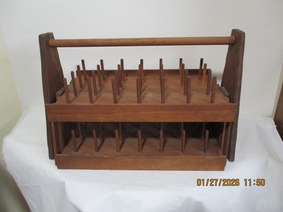 Vintage Wood Wooden Expandable Spool Thread Rack 2 Tier Holds 56 Spools ...