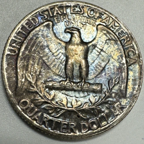 1954 Washington Silver Quarter Gem BU Rainbow Toning.