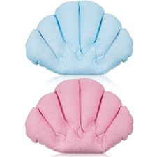 Jetec 2 Pcs Shell Shape Inflatable Bath Pillow with Suction Cups