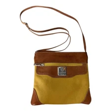 I Medici Firenze Italian Leather Crossbody Bag Yellow Brown Small Shoulder Purse