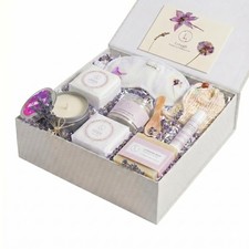 Spa Gift Set 7 Piece Lavender Candle Body Care Kit Relaxation Lizush Luxury Self