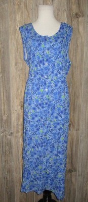 Vtg Erika Blue Green White Floral Dress Sz XL Sleeveless Boho 90s Y2K Spring