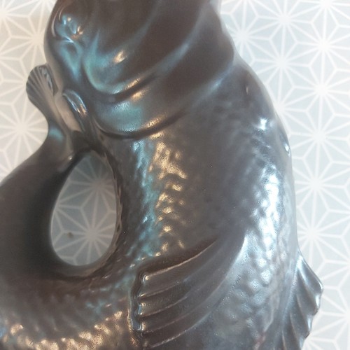 Vintage Dartmouth Devon Black Large Gurgle Gluggle Glug Jug 9.5" Inch Fish Vase - Picture 7 of 12