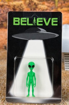 Green Alien Miniature 2  Figure UFO Believe Little Green Men - Cryptid Craftwork