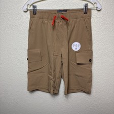 Eddie Bauer Boys Khaki Cargo Tech Shorts Size L 14 Drawstring Stretch Pull On