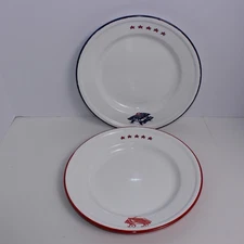 Vintage 1960s Taipro Little Red Wagon & Stars Enamelware Set Of 2 Americana