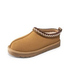 Brown Suede Faux Fur Lined Anti-Slip Women's Classic Slip-On Slippers Round Toe