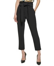 DKNY Tie-Waist High-Rise Straight-Fit Pants Women's Black Size 16