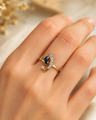 585 Goldring 14K mit blauem Stein & Schmucksteinen Gr. 53   2,49 g