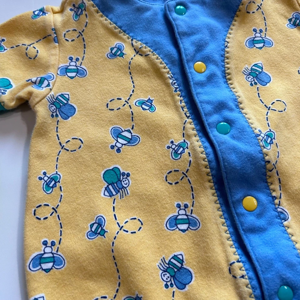 Mameluco de algodón manga corta estampado abeja amarillo azul recién nacido Gymboree vintage años 90 Foto 2 de 4