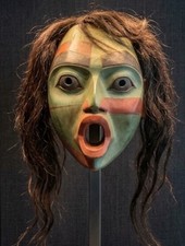 Vintage Pacific Northwest Coast Haida Wood Mask Horsehair & Polychrome