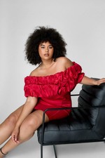 Nastygal Womens Mini Dress Plus Red Half Puff Sleeve Party Off The Shoulder