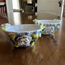 Two ELFINWARE GERMANY Porcelain Salt Cellars;  Rose Flower Baskets