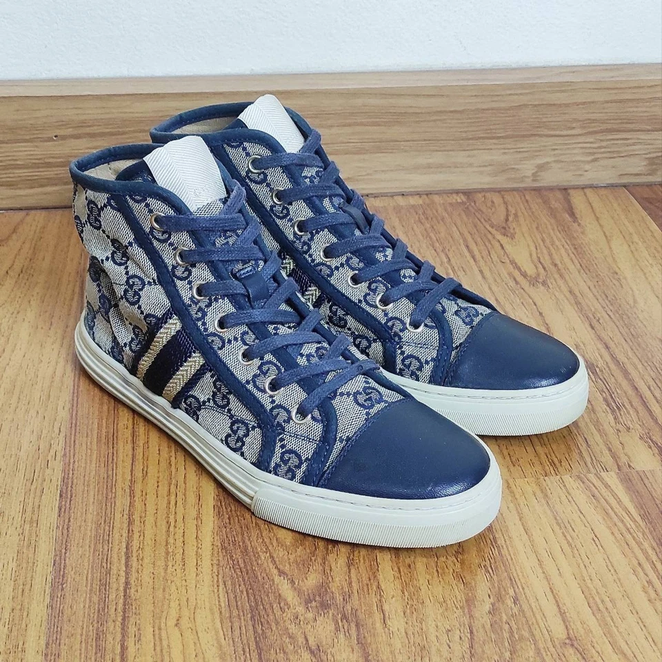 GUCCI Zapatillas altas Azul Marino Lona GG Monograma Zapatos para mujer Talla: EU36.5 US6.5 Foto 3 de 4
