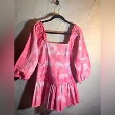 LoveShackFancy Pink Chai Tie-Dye Mini Dress 2 br Denim cotton
