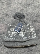 Juncture Chapeau Winter Beanie Gray Fleece Lined Snowflake Pom Casual NWT 0442
