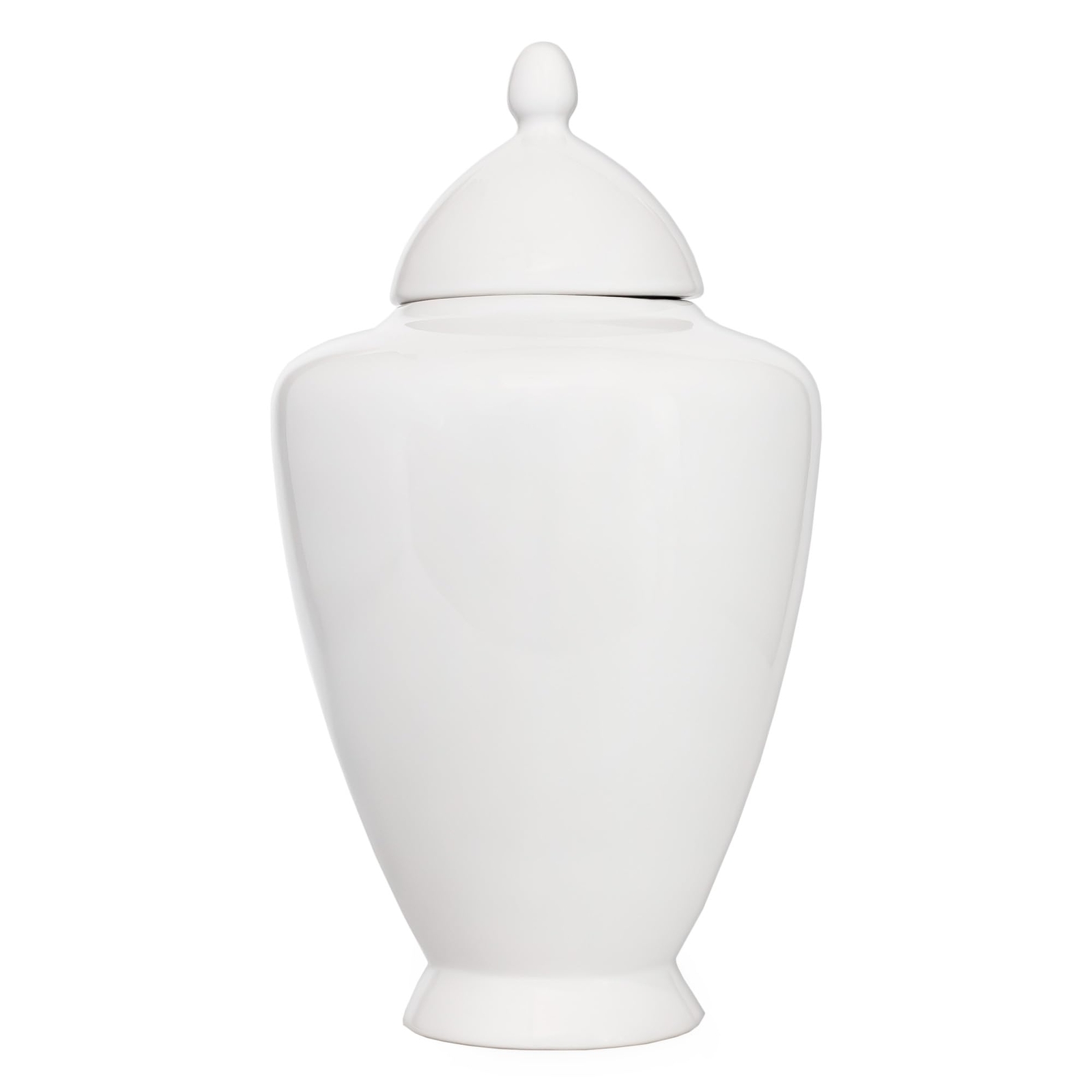 AuldHome White Ceramic Ginger Jar, Decorative Home Decor Vase with Lid